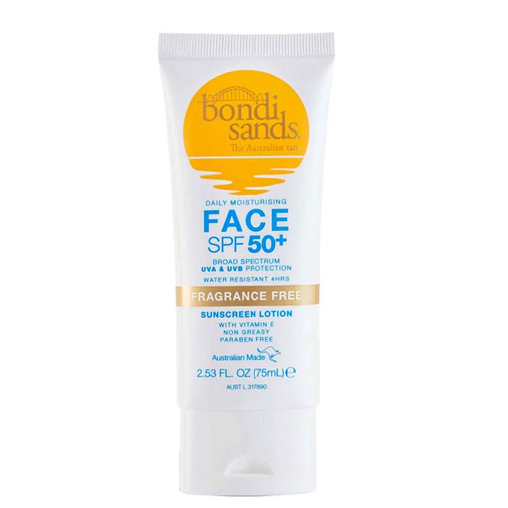 Bondi Sands, SPF50+ Fragrance Free Sunscreen lotion is an affordable option for facial sunscreen.