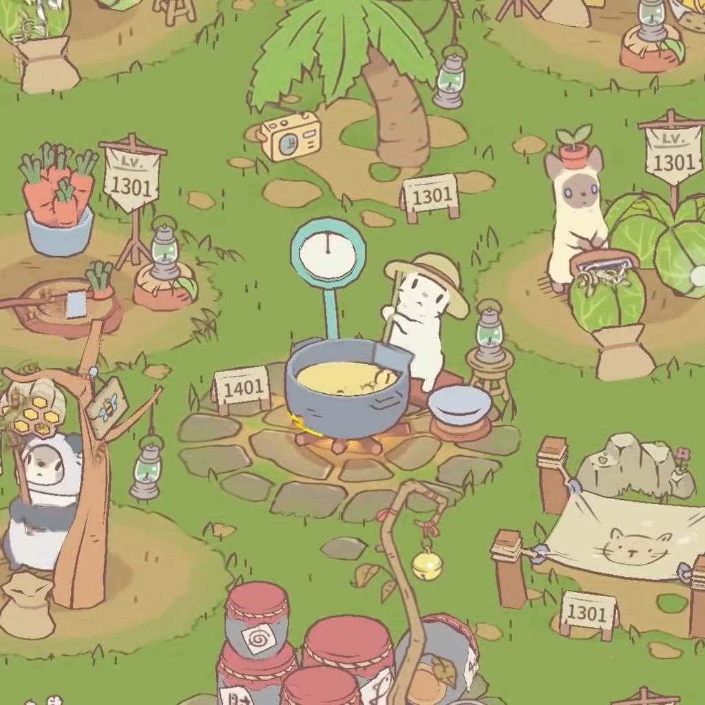 Animated cats cooking soup from the trailer of the Cats and Soup game.