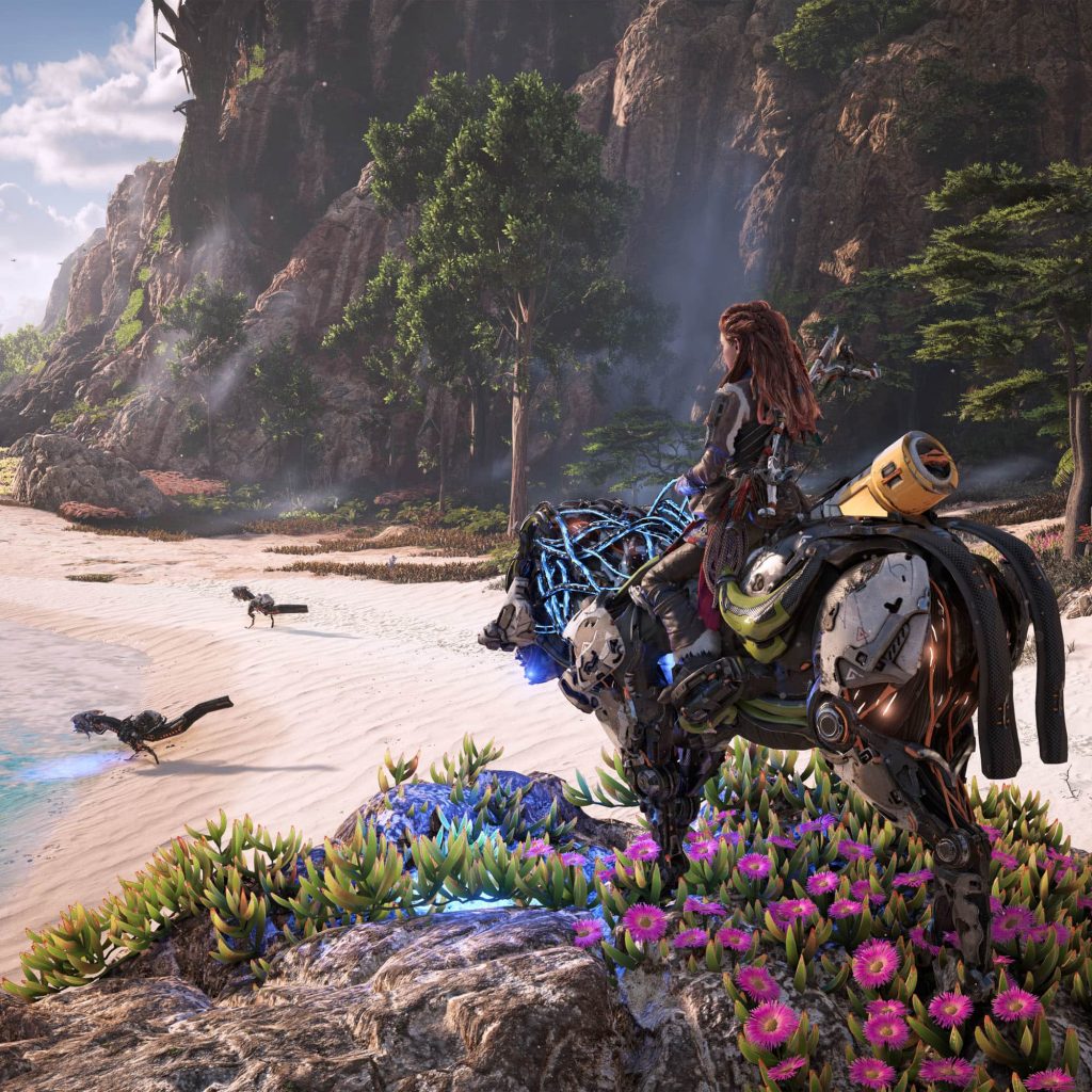 Aloy riding a mount in Horizon Forbidden West.