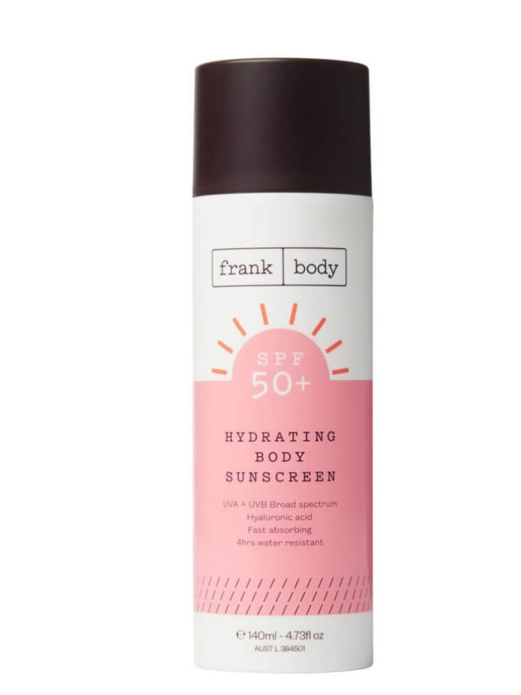 Frank Body, Hydrating Body Sunscreen SPF 50+, ($30) is a great option for dry and sensitive skin types.